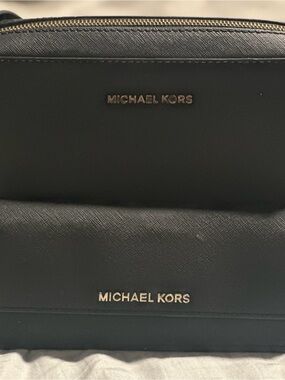 Michael Kors Black Leather Crossbody with Gold Hardware Interior